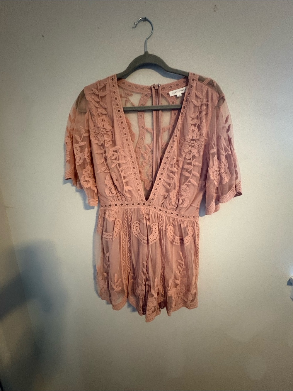 Honey Punch Dusty Pink Embroidered Lace Top